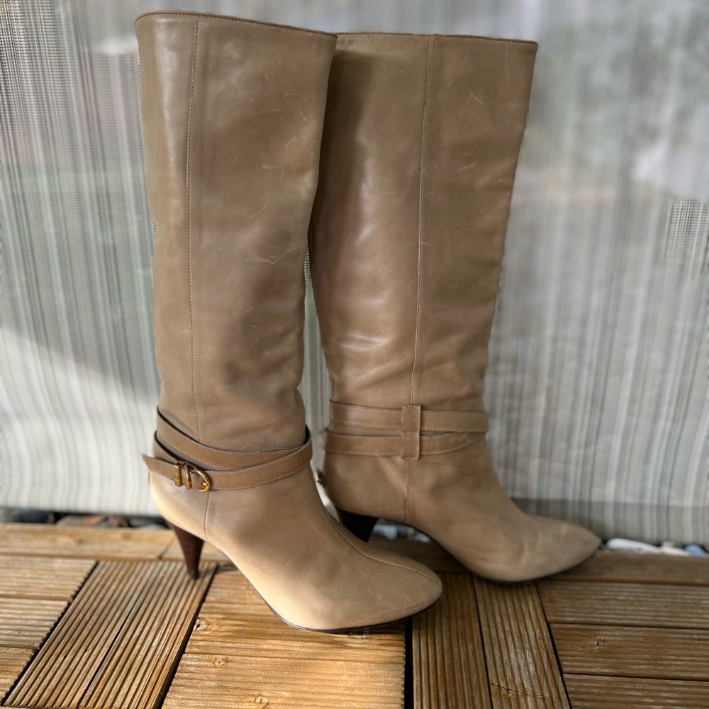 BCBGMAXAZRIA LIGHT TAUPE TALL LEATHER BOOT